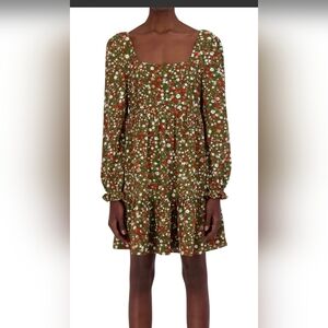BCBG Paris Women's Square Neck Babydoll Floral  Mini Dress Size 12-14